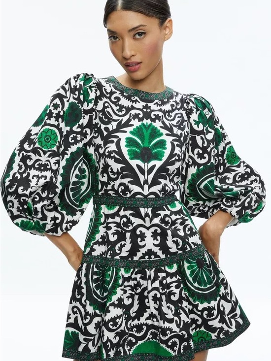 Alice + Olivia Dresses & Skirts - Alice+Olivia 2 Puff Sleeve Mini Floral Geometric Print Tiered Fall Flirty Preppy